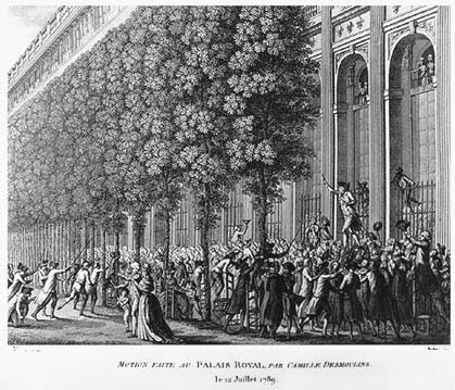 1. Motion faite au Palais royal, par Camille Desmoulins. Le 12 Juillet 1789. [Speech in the Garden of the Palais Royal]  Source: Museum of the French Revolution L85.262